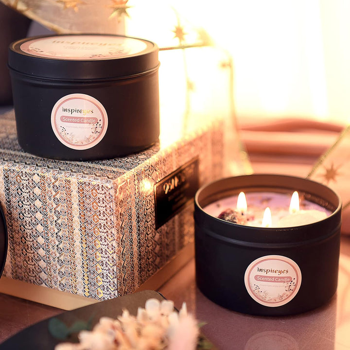 Inspireyes 3 Docht Kerze gross 19 oz, Heilkristall Kerzen Set, Soja Aromatherapie Meditationskerzen,