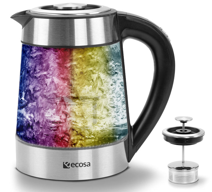 Glas Wasserkocher mit Teesieb und Kalkfilter | 1,7 Liter | Temperatureinstellung 40°C-100°C | 2200 W