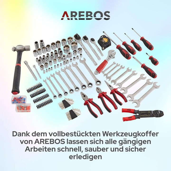 Arebos Werkzeugkoffer inkl. 172-tlg. Werkzeugset aus Chrom Vanadium Steckschlüssel Set | für Haushal