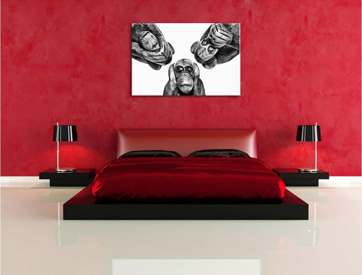 Pixxprint hören Nichts sehen Nichts Sagen als Leinwandbild/Grösse: 100x70 / Wandbild/Kunstdruck/fert