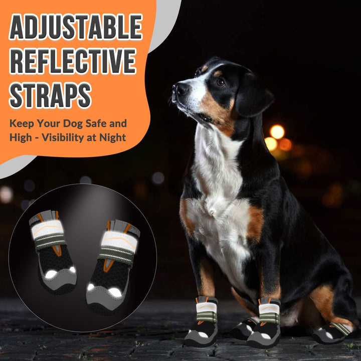 SlowTon Hundeschuhe Pfotenschutz, 4 Stück atmungsaktive Hunde Schuhe Outdoor mit Rutschfester Sohle,
