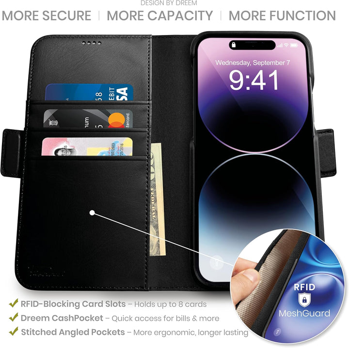 Dreem Fibonacci iPhone 14 Plus Brieftaschen-Etui / 2-in-1 stossfestes Etui und abnehmbares Folio aus