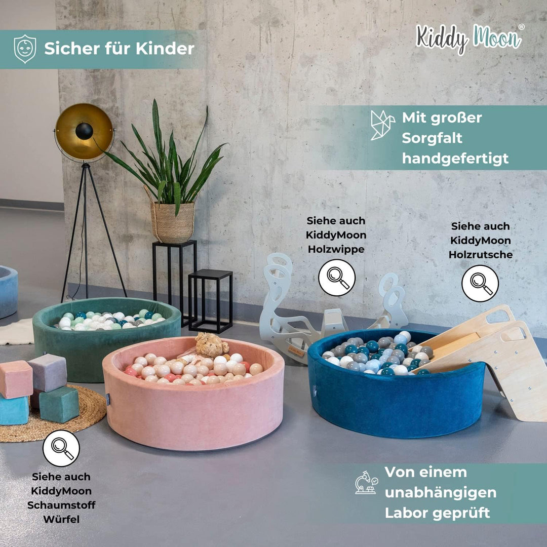 KiddyMoon Velours Bällebad Rund für Babys 90x30 mit 200 Bälle 7cm Ballgruben Sensorik Spielzeug Wald