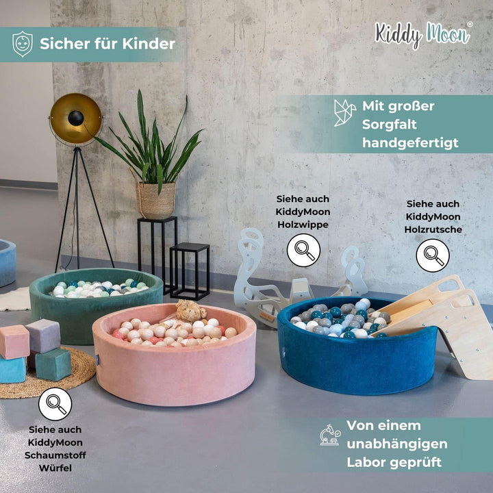KiddyMoon Velours Bällebad Rund für Babys 90x30 mit 200 Bälle 7cm Ballgruben Sensorik Spielzeug Wald