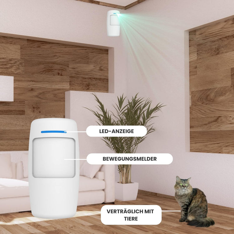 Daewoo AM301 Alarmanlage, Zentrale mit Touchscreen, Bewegungsmelder für Tiere, Türkontakte und Fernb