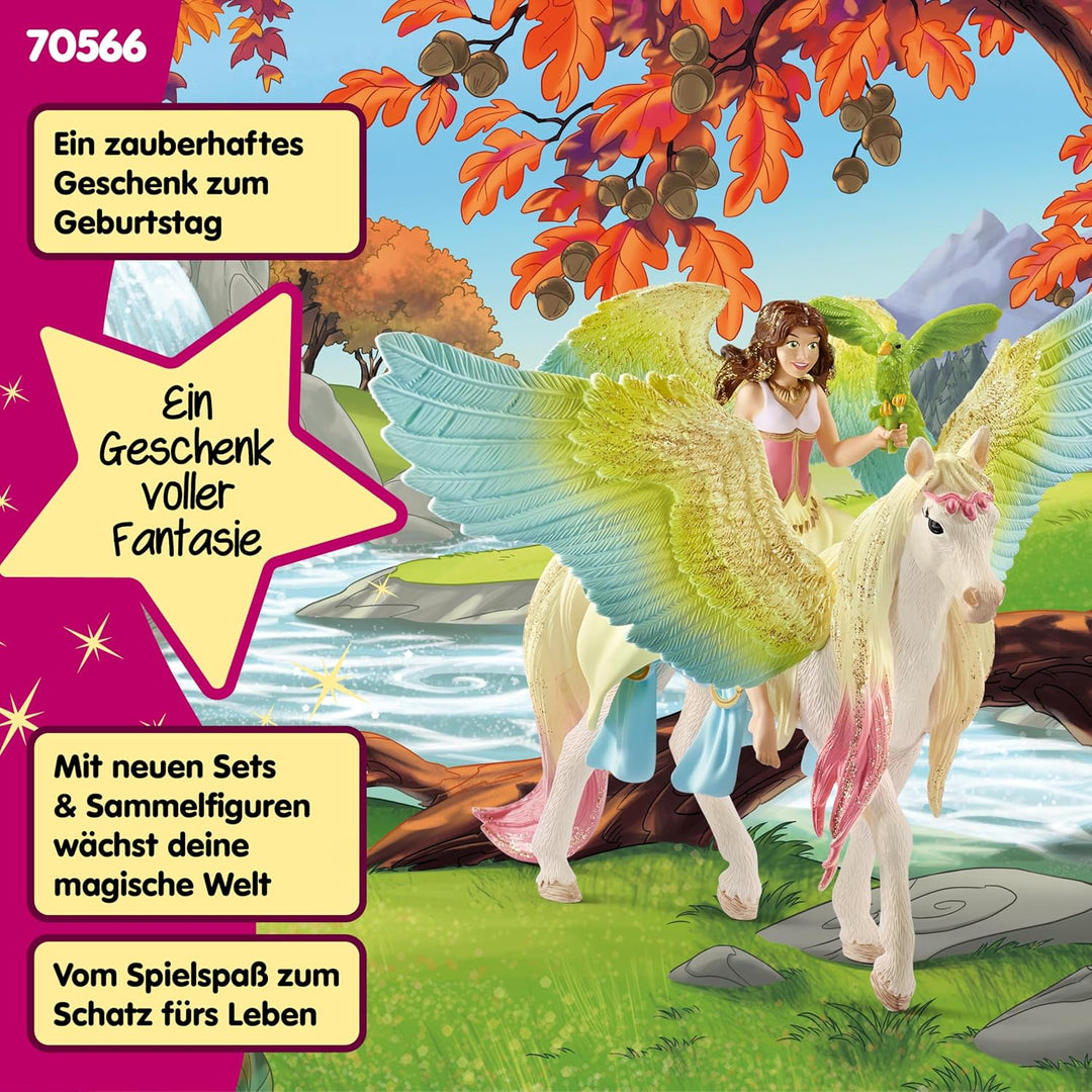 schleich BAYALA 70566 Fee Surah und Einhorn Glitzer Pegasus 3-Tlg Spielset - Einhorn mit Flügel und