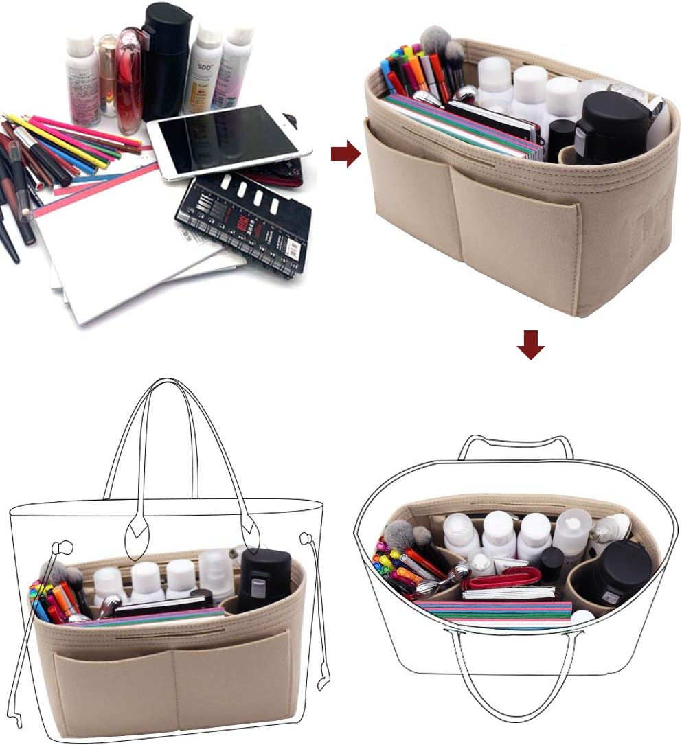 Handtascheneinsatz/Organizer aus Filz, Reissverschluss-Taschenbeutel, Tasche-in-der-Tasche, Flaschen