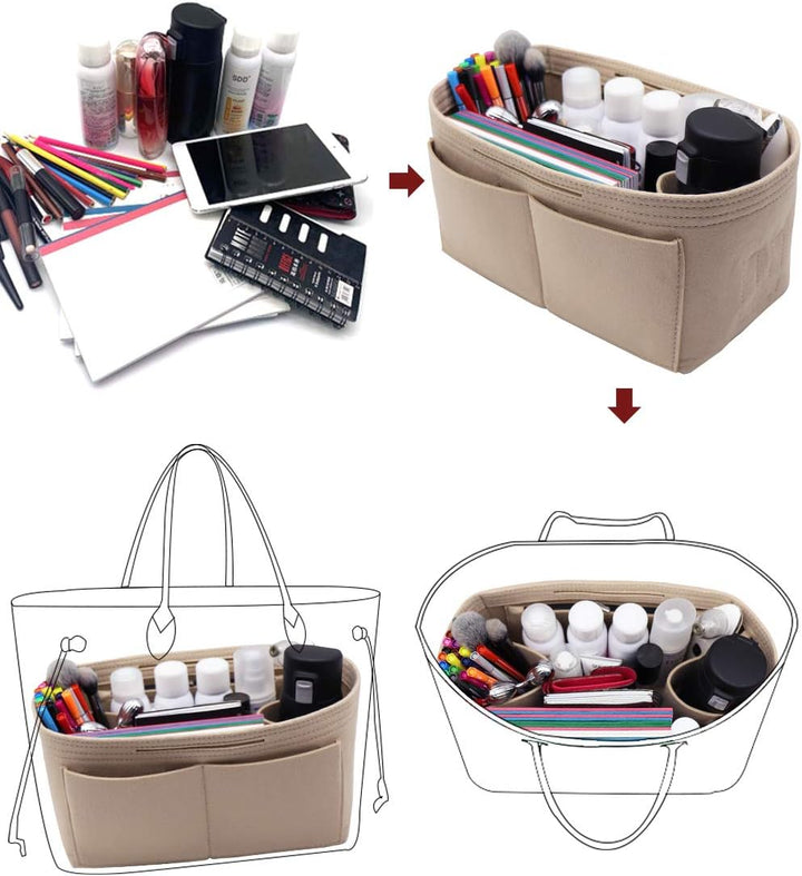 Handtascheneinsatz/Organizer aus Filz, Reissverschluss-Taschenbeutel, Tasche-in-der-Tasche, Flaschen