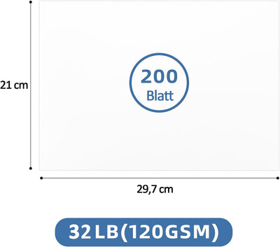 200 Blatt Druckerpapier A4 120g Weiss, 210× 297 mm Inkjet/Kopierpapier, Weiss