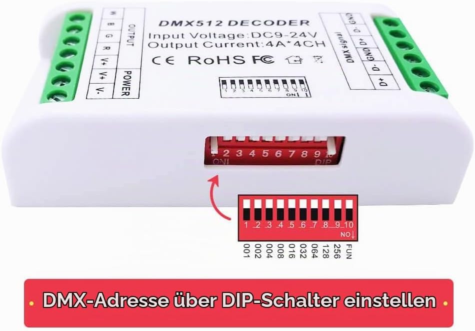 4 Kanal DMX Decoder,Mini16A RGB RGBW LED Strip Controller DMX 512 Decoder Dimmer Treiber für rgbw rg