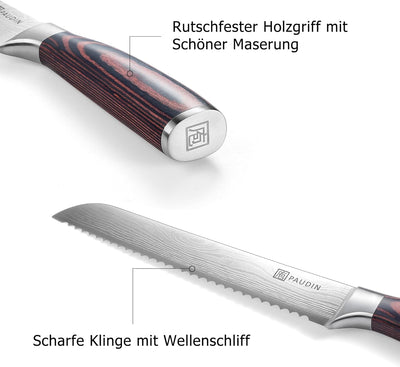 PAUDIN Profi 20cm Brotmesser mit Wellenschliff aus Hochwertigem Rostfreier Edelstahl, Extra Scharfe