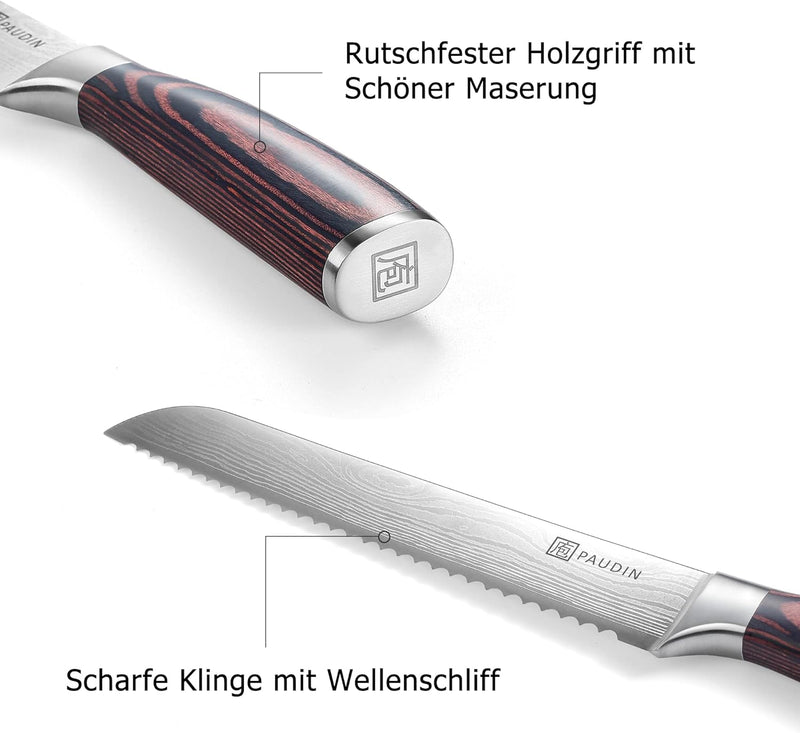 PAUDIN Profi 20cm Brotmesser mit Wellenschliff aus Hochwertigem Rostfreier Edelstahl, Extra Scharfe