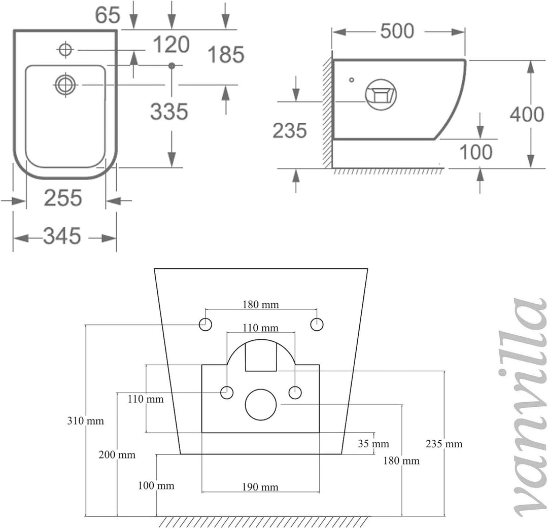 vanvilla Wand Hänge WC Tara Spülrandlos Toilette mit Soft-Close WC-Sitz Hänge Bidet mit Grohe Vorwan
