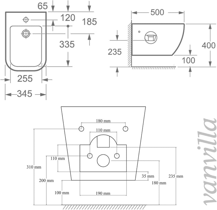 vanvilla Wand Hänge WC Tara Spülrandlos Toilette mit Soft-Close WC-Sitz Hänge Bidet mit Grohe Vorwan