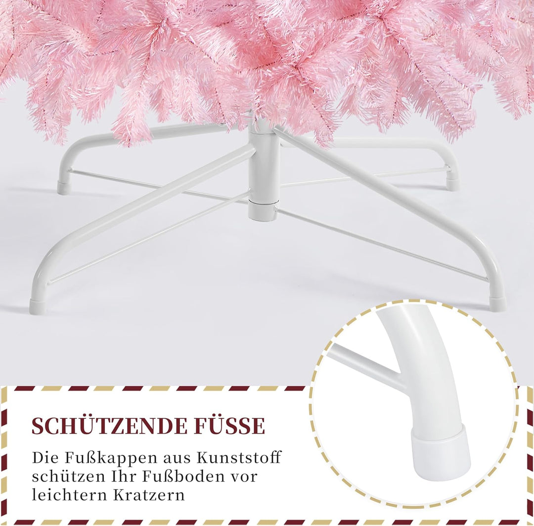 Yaheetech 183 cm Künstlicher Weihnachtsbaum Rosa, Tannenbaum mit 598 Spitzen & Faltbarem Metallständ