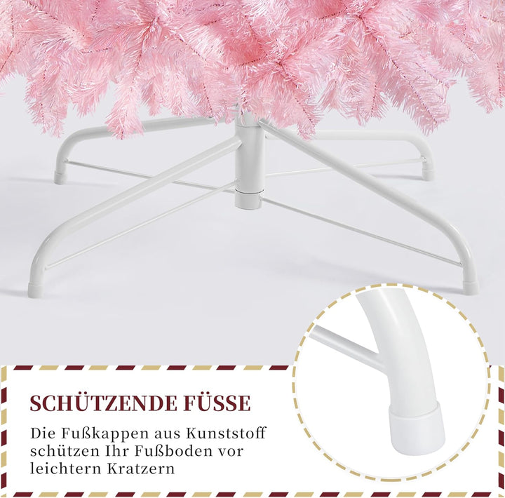 Yaheetech 183 cm Künstlicher Weihnachtsbaum Rosa, Tannenbaum mit 598 Spitzen & Faltbarem Metallständ