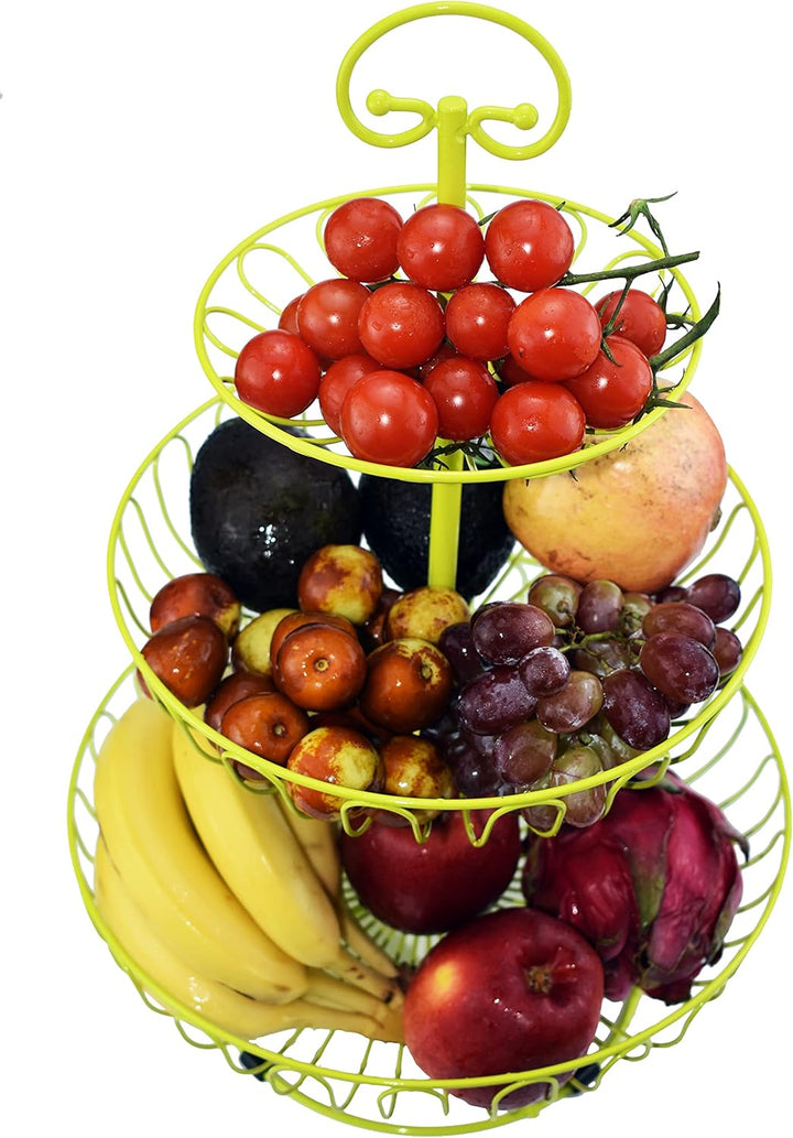 Azatemgo 3-Stöckige Obstschale aus Metall - Stark &amp; Robust 45x30cm, Grün, Grün
