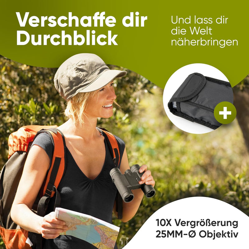 Adler Focus Fernglas 10x25 Erwachsene, Eagle-Eye-Technologie, HD Augenmuschel, BAK4+FMC, Feldstecher