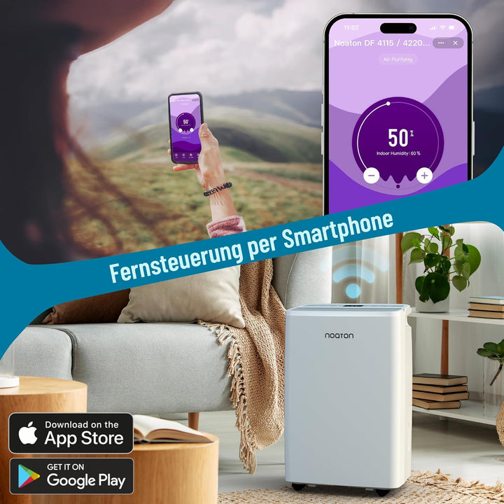 Noaton DF 4115 WiFi HEPA Luftentfeuchter mit WLAN App, 15L/24H, HEPA-Luftreiniger, Timer, mit Ablauf
