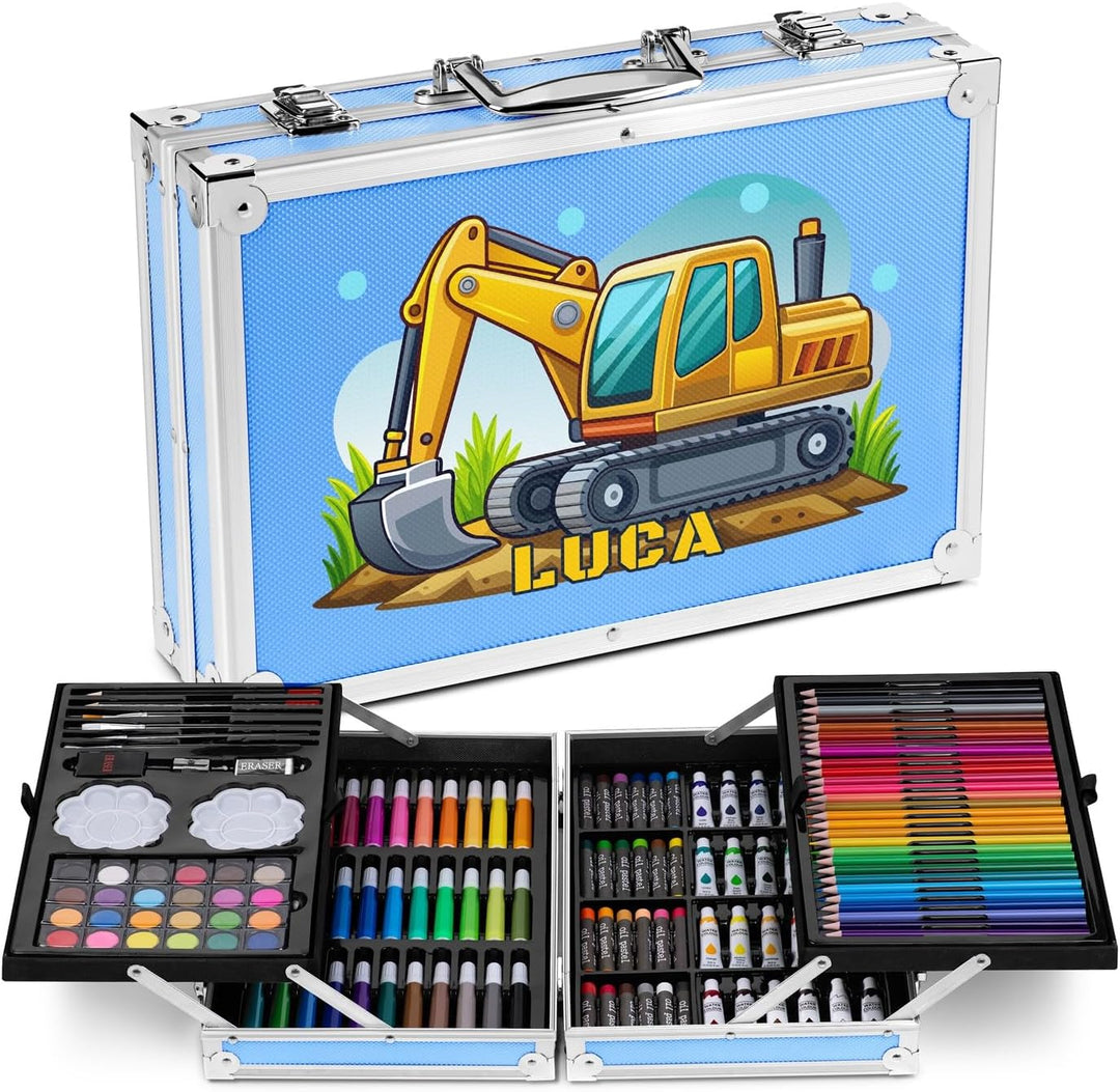 Maverton personalisiertes Kunstset für Kinder - 118-teilig Malkoffer - Buntstifte Koffer Set - Gesch