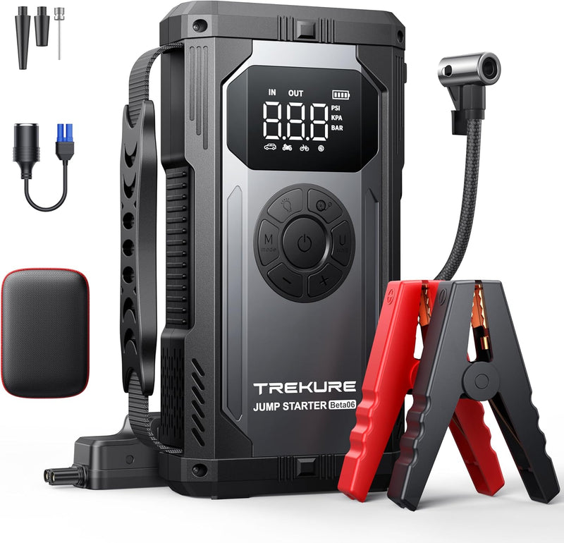 TREKURE Auto Starthilfe Powerbank mit Luftkompressor, 150PSI 4000A Spitzenstrom Starthilfe Powerbank