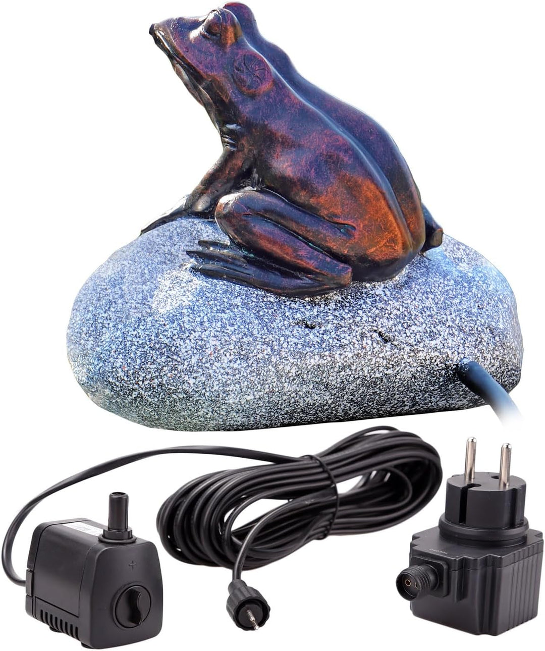 Wasserspeier Komplettset Frosch auf einem Stein NSP10E mit strombetriebener 12V Pumpe Springbrunnen