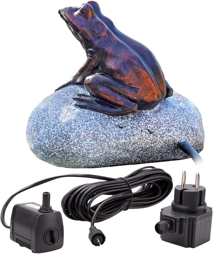 Wasserspeier Komplettset Frosch auf einem Stein NSP10E mit strombetriebener 12V Pumpe Springbrunnen