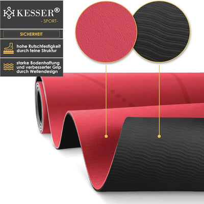 KESSER® Gymnastikmatte mit Tragegurt rutschfest TPE Yogamatte Gepolstert & rutschfest Fitnessmatte,