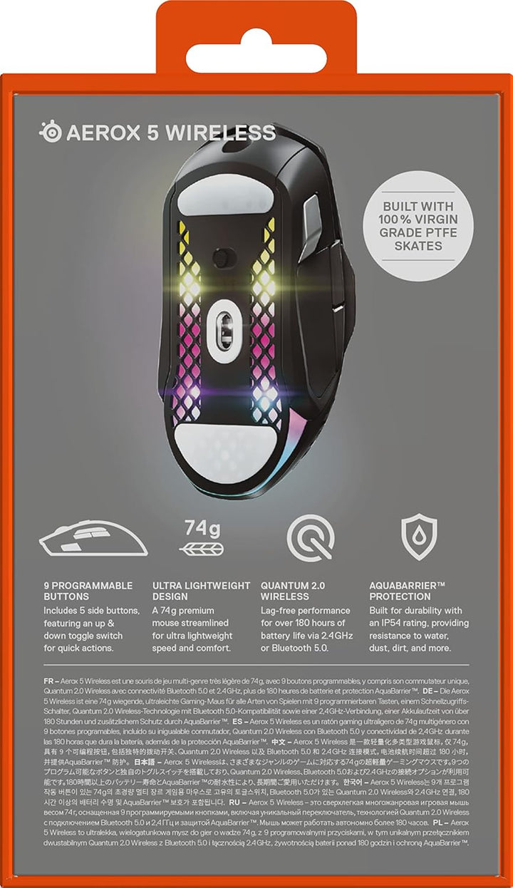 SteelSeries Aerox 5 Wireless – RGB Gaming-Mouse mit Öffnungen in der Oberfläche – Federleichtes, was