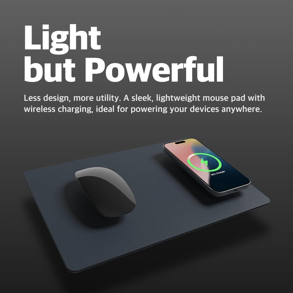 POUT H3 Tragbares Qi-Mauspad für Laptops mit iPhone, Airpod, Samsung Galaxy, Mitternachtsblau, Mitte