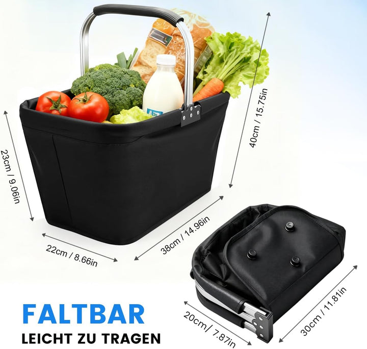 Faltbar Einkaufskorb, 25L Picknickkorb Tragekorb Gross Familie Einkaufstasche Praktischer Einkaufen