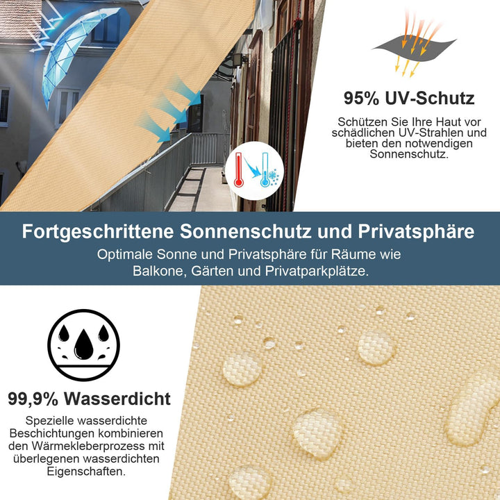 COOL AREA Sonnensegel Wasserdicht Rechteckig 4x5m Sonnenschutz 95% UV Schutz Windschutz,Wasserabweis