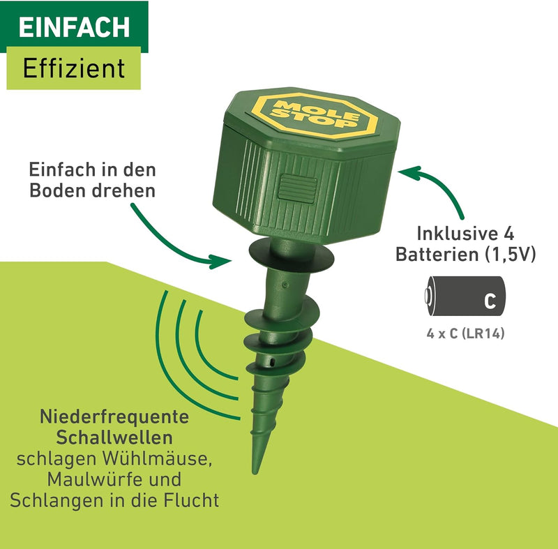 Windhager Wühlmaus- & Maulwurfvertreiber MOLE Stop 1000, Wühlmausabwehr, Schlagenabwehr, Eidechsenab