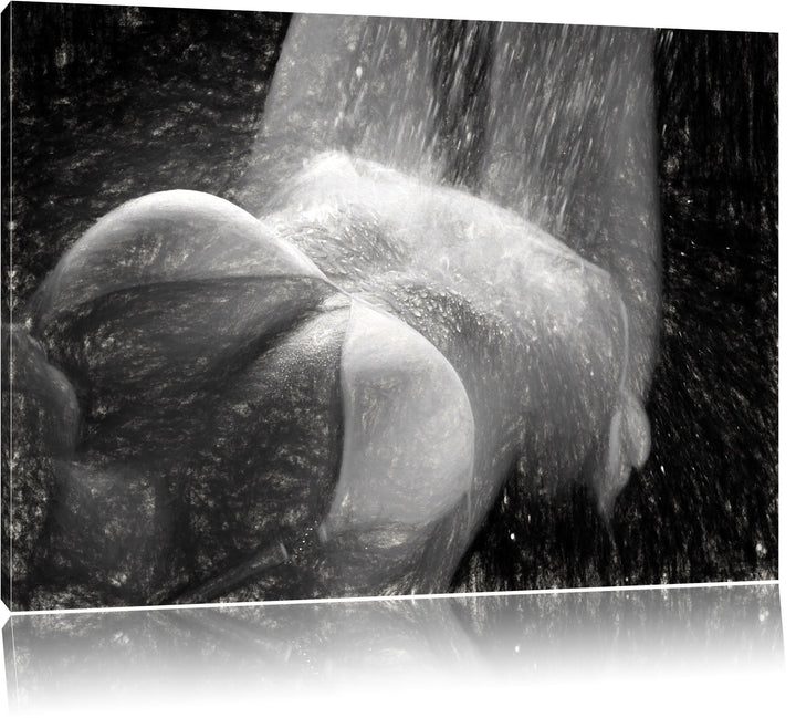 Pixxprint Frau im Bikini unter Einer Dusche als Leinwandbild/Grösse: 100x70 cm/Wandbild/Kunstdruck/f
