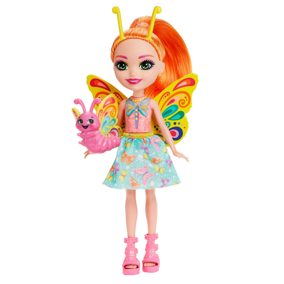 Enchantimals Puppen, City Tails Puppe Belisse Butterfly und Tierfreund Dart, Kleine Puppe mit abnehm