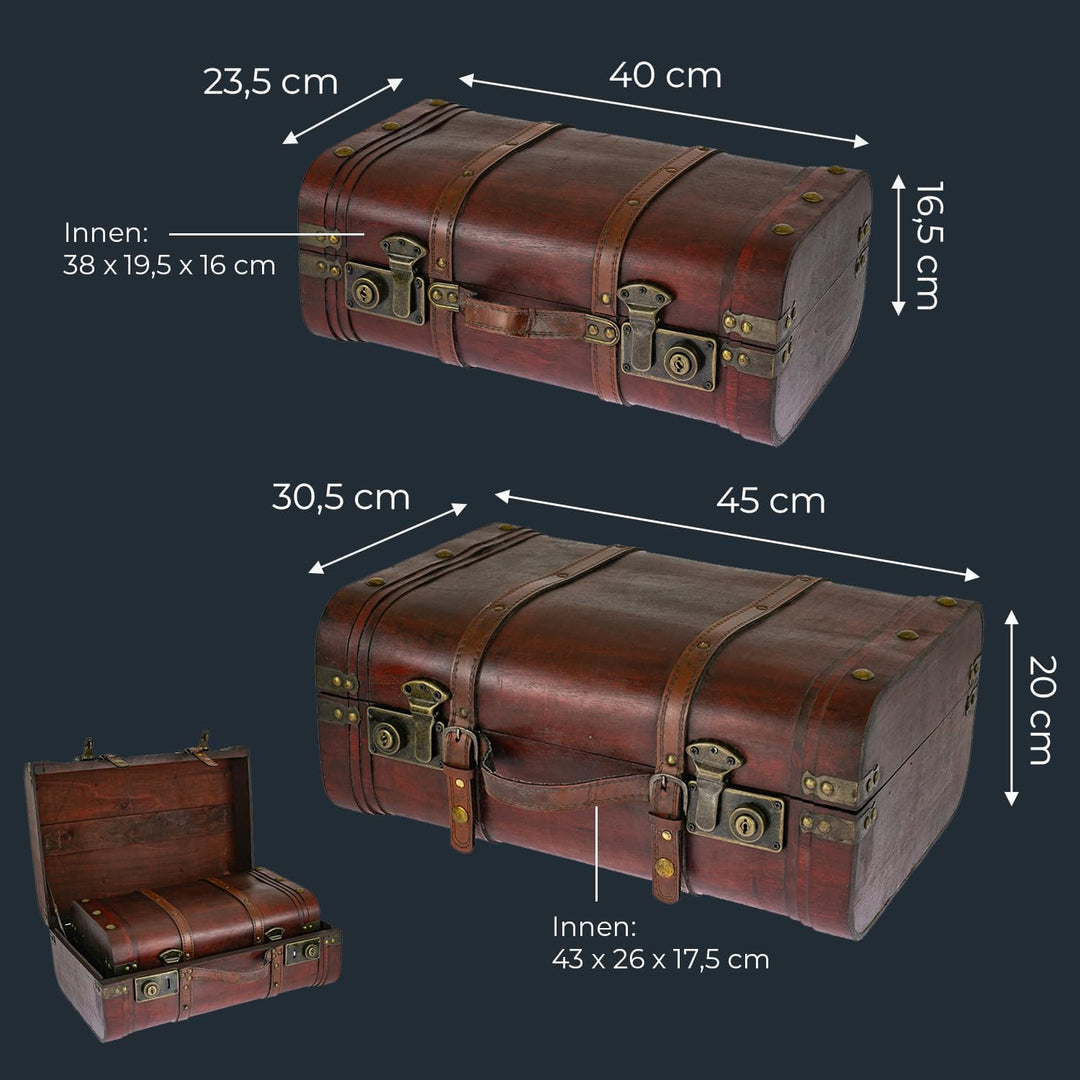 HMF Schatztruhe aus Holz, grosse Schatzkiste mit Schnappverschlüssen, dekorativer Vintage Koffer für