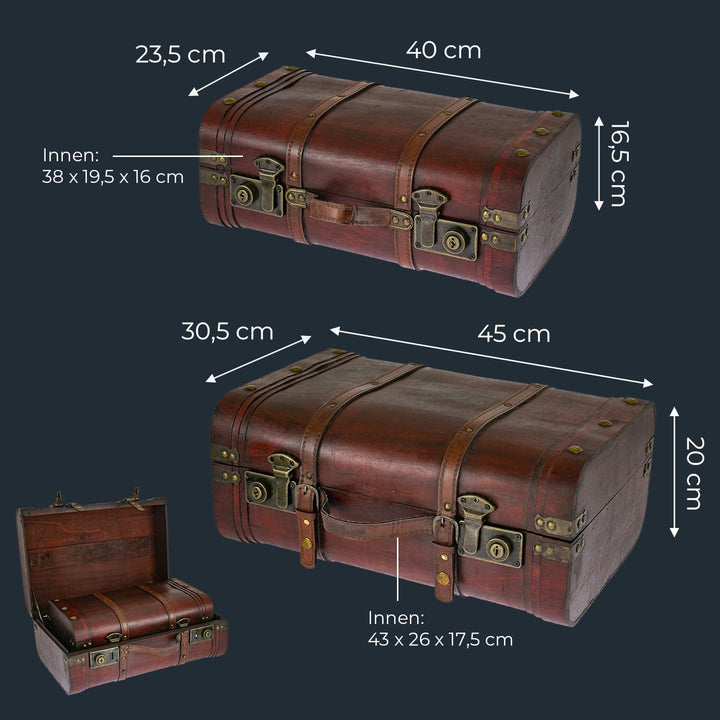 HMF Schatztruhe aus Holz, grosse Schatzkiste mit Schnappverschlüssen, dekorativer Vintage Koffer für