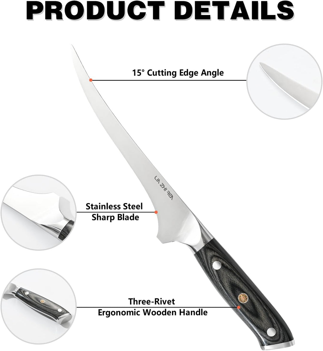 Filletmesser, 18 cm Professioneller Fisch, Knochenmesser mit ergonomischem Griff für Fleisch, Fisch,
