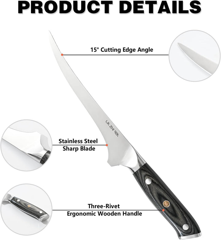 Filletmesser, 18 cm Professioneller Fisch, Knochenmesser mit ergonomischem Griff für Fleisch, Fisch,