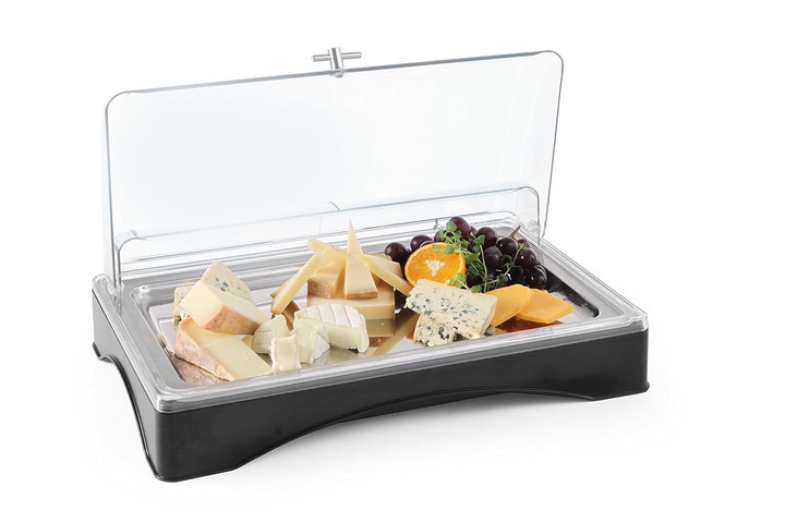 HENDI Buffet-Vitrine, gekühlt, set mit Kühlakkus, 555x357x(H)175mm & APS Buffetvitrine „Doppeldecker