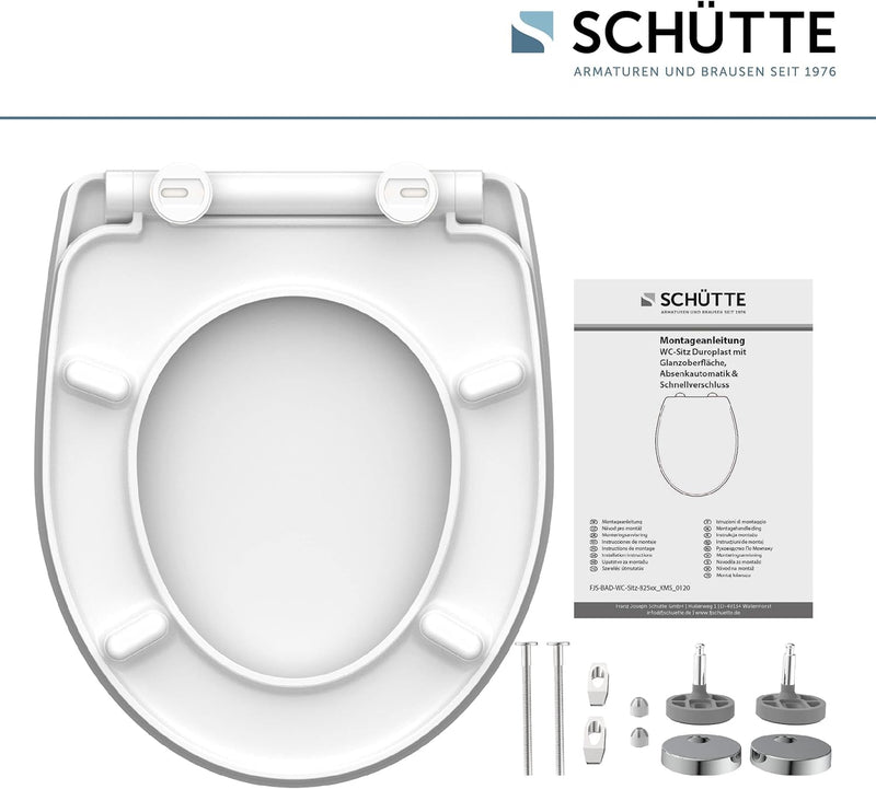 SCHÜTTE WC-Sitz Duroplast HG WHITE WAVE, Hochglänzender Toilettensitz mit Absenkautomatik, Schnellve