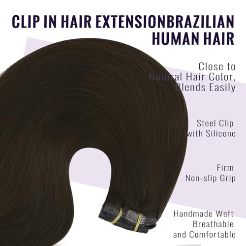 Fshine Extensions Echthaar Clip 55cm Dunkelstes Braun 120 Gramm Clip in Extensions Doppelt WeftRemy