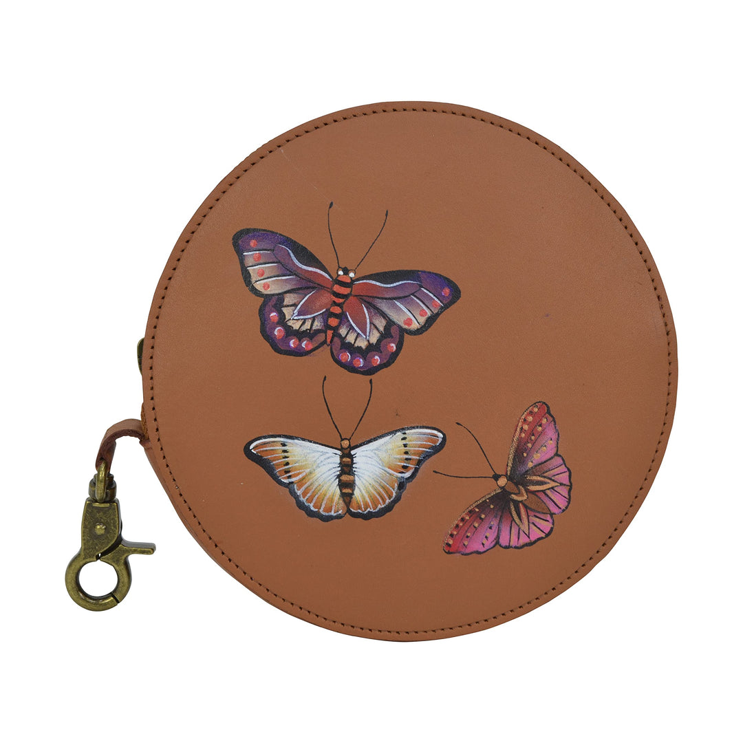 Anuschka Münzbeutel aus Echtleder, handbemalt, Rund - Butterflies Honey, Butterflies Honey