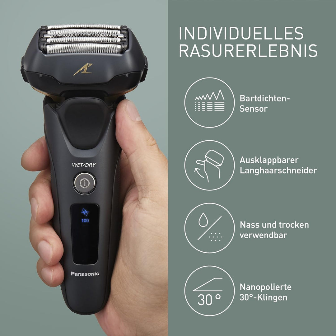 Panasonic Series 800 ES-LV97 Nass/Trocken-Rasierer, 5-fach-Scherkopf mit Linearmotor, inklusiv Reini