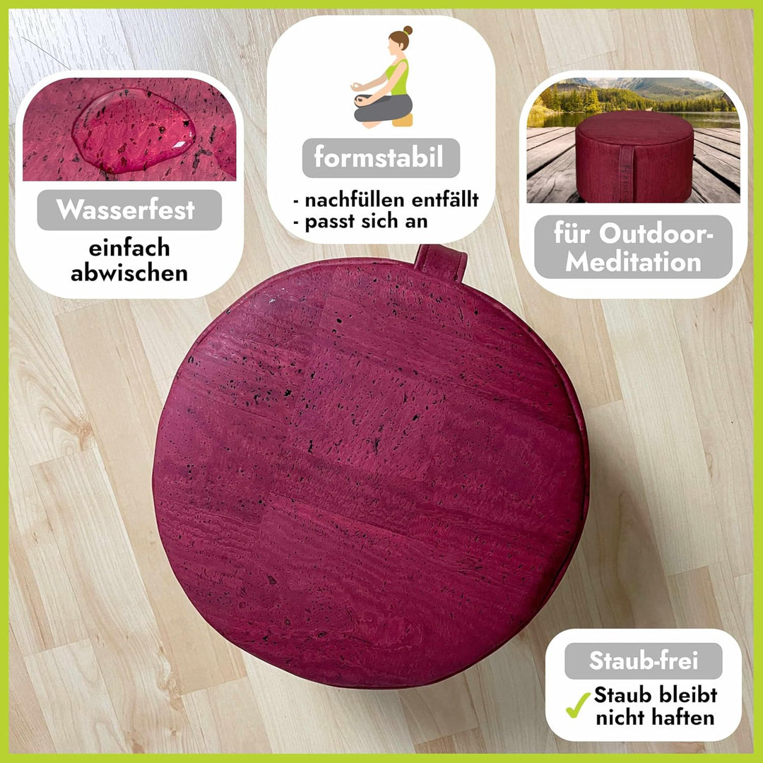 Meditationskissen 𝒂𝒖𝒔 𝑲𝒐𝒓𝒌 - Made in EU (𝐏𝐨𝐫𝐭𝐮𝐠𝐚𝐥) - Wasserabweisendes &amp; Formstabiles Kork Yogakisse