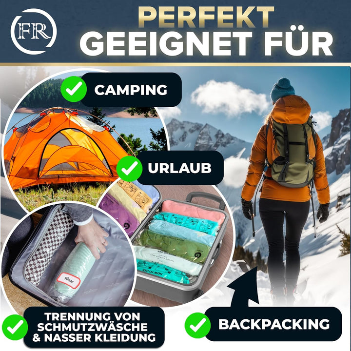 FiRiO Vakuumbeutel Reise zum Rollen I 8 STÜCK I Grösse M: 60x40cm I Vakuumbeutel für Kleidung Reise