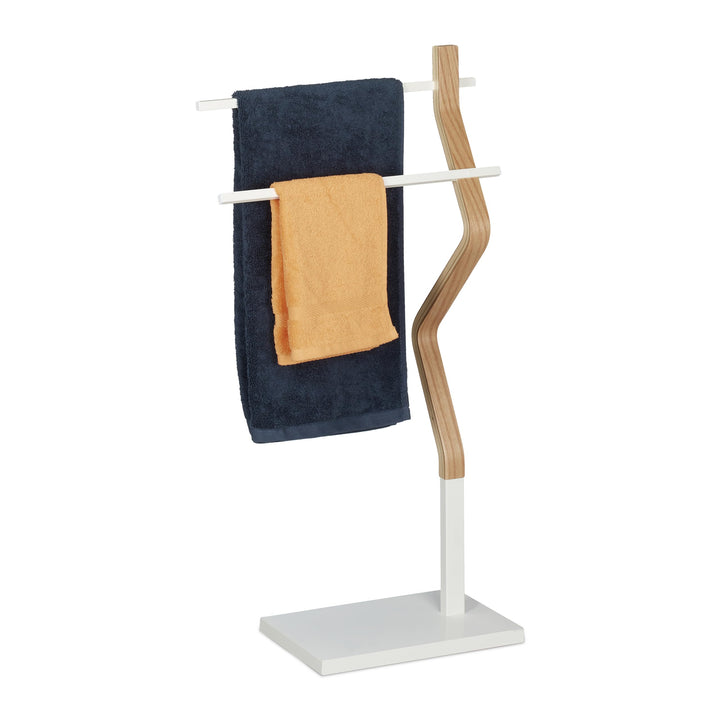 Relaxdays Handtuchhalter stehend, Handtuchständer mit 2 Stangen, für Hand-& Geschirrtücher, Holz & M