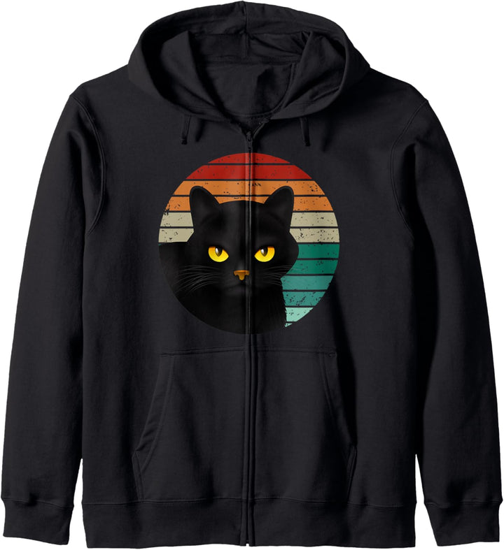 Vintage Katze I Retro Stil Schwarze Katze I Katzen Kapuzenjacke