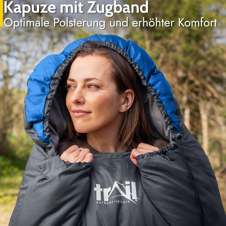 Trail-Alpin-Schlafsack mit Kapuze – 250 g Schlafsack, 3-Jahreszeiten- Schlafsack. Leicht, kleines Pa