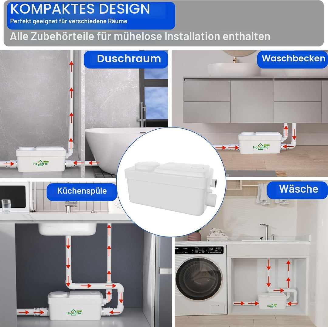 HOCANFLO 400W Kleinhebeanlage Pumpe, Hebeanlage leise Kupfer Wicklung Draht Motor Abwasser Dusche Li